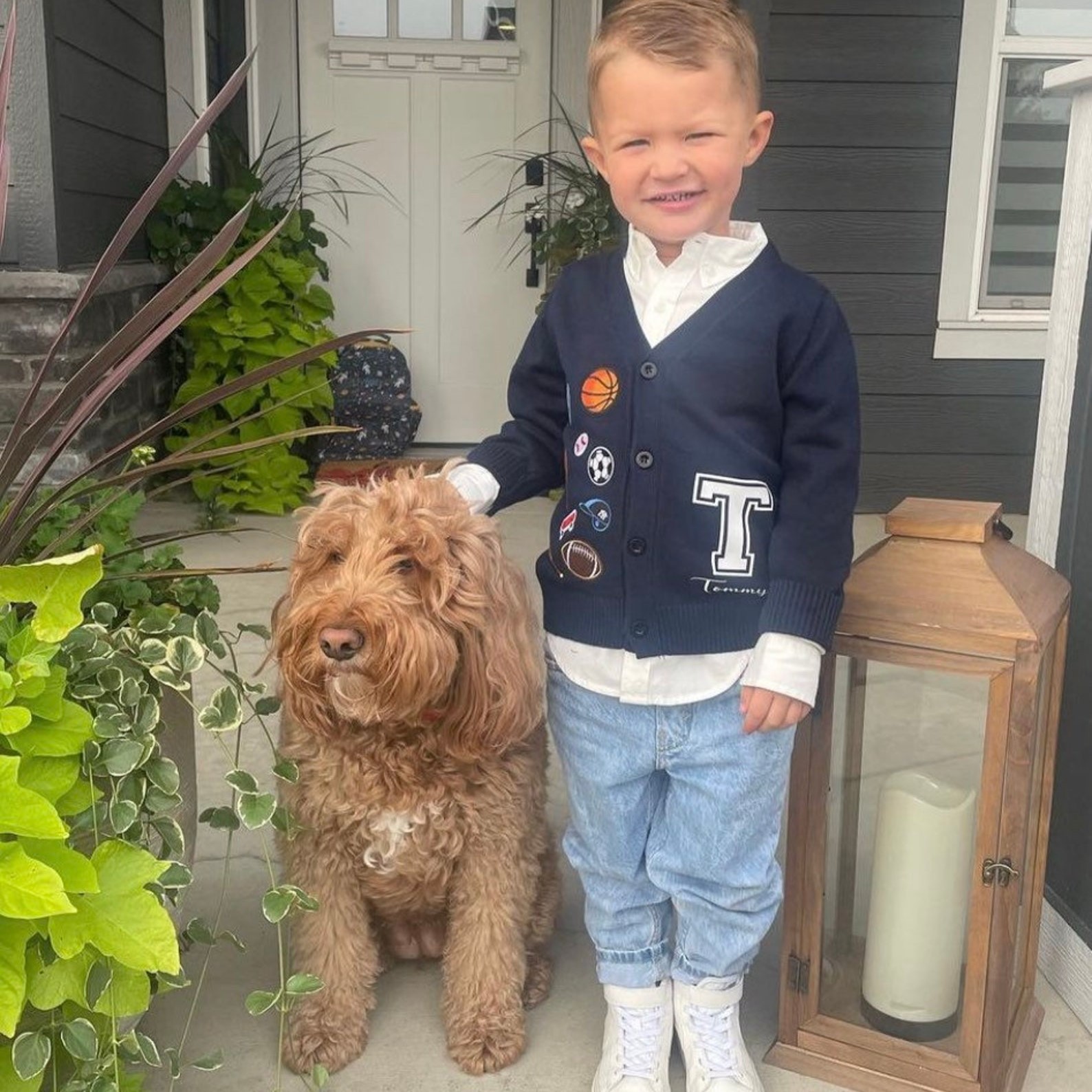 Personalized Hand Patch Color Kids Button Cardigan | inSweater05