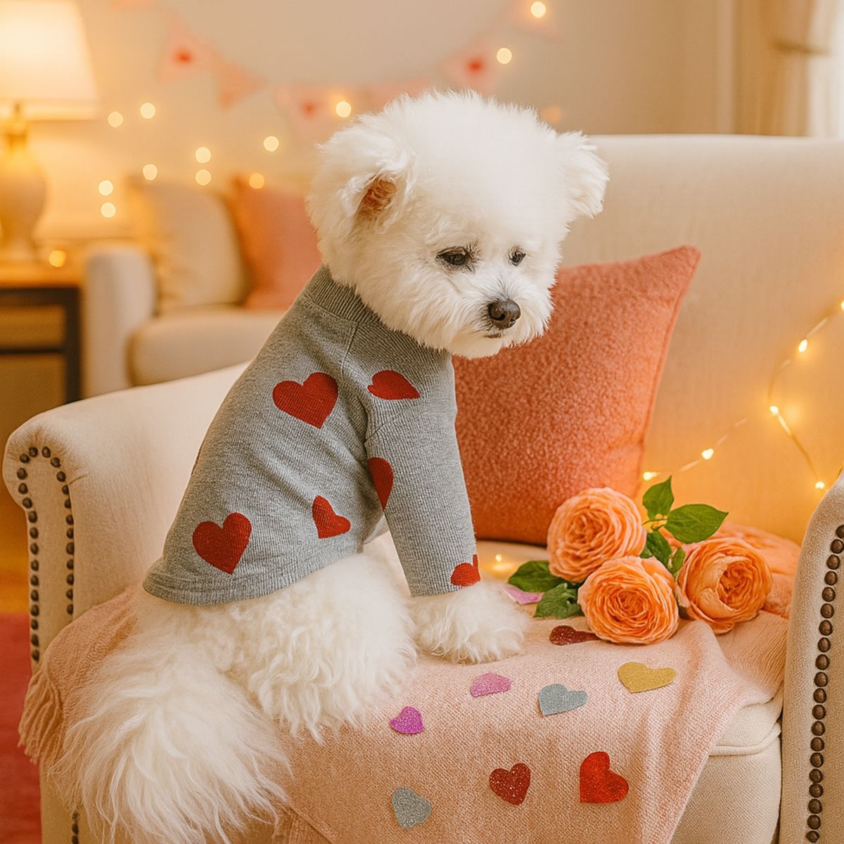 Personalized Leather Patch Name Valentine’s Day Pet Sweater | KKPet383