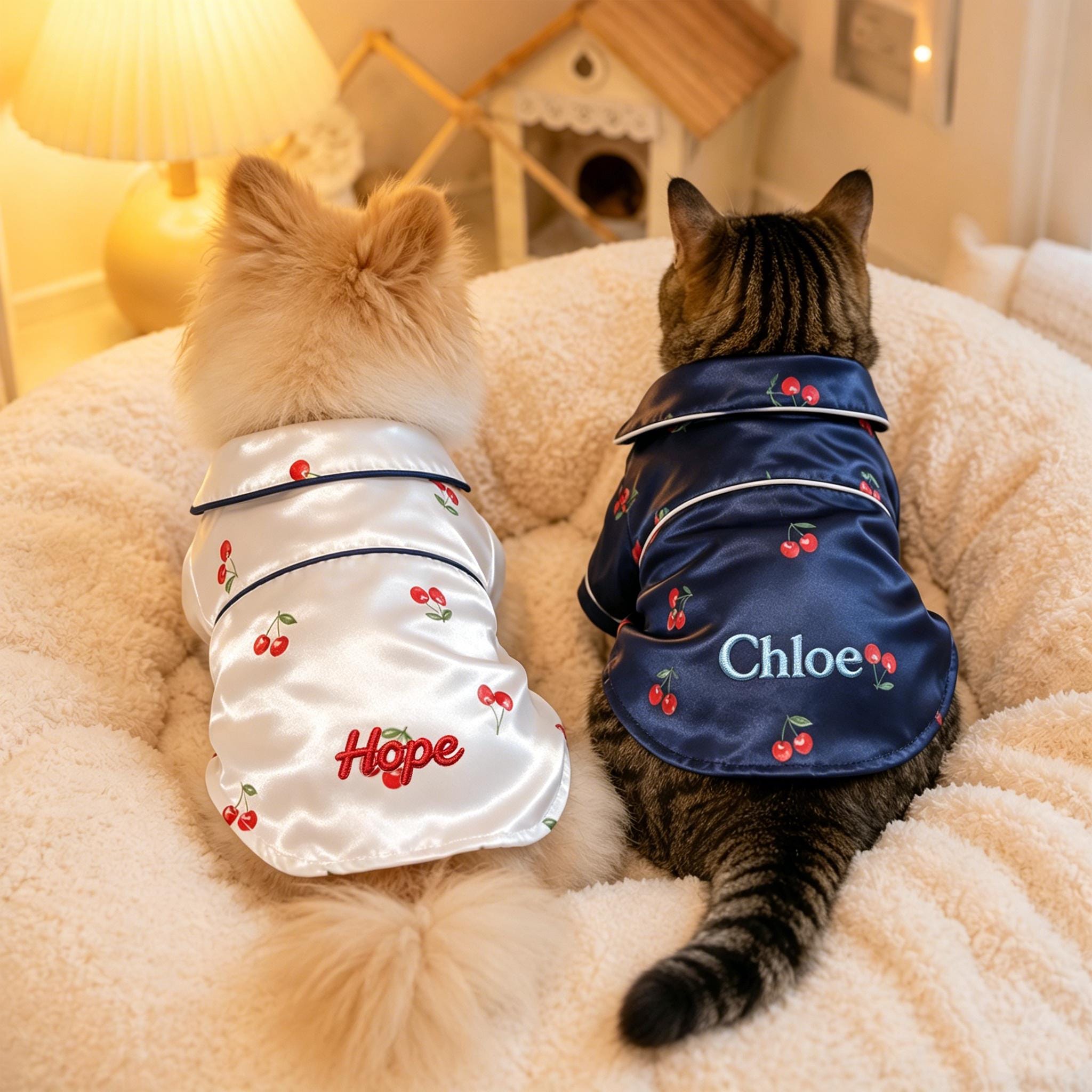 Personalized Embroidered Pet Cherry Print Pajamas | inCloth107