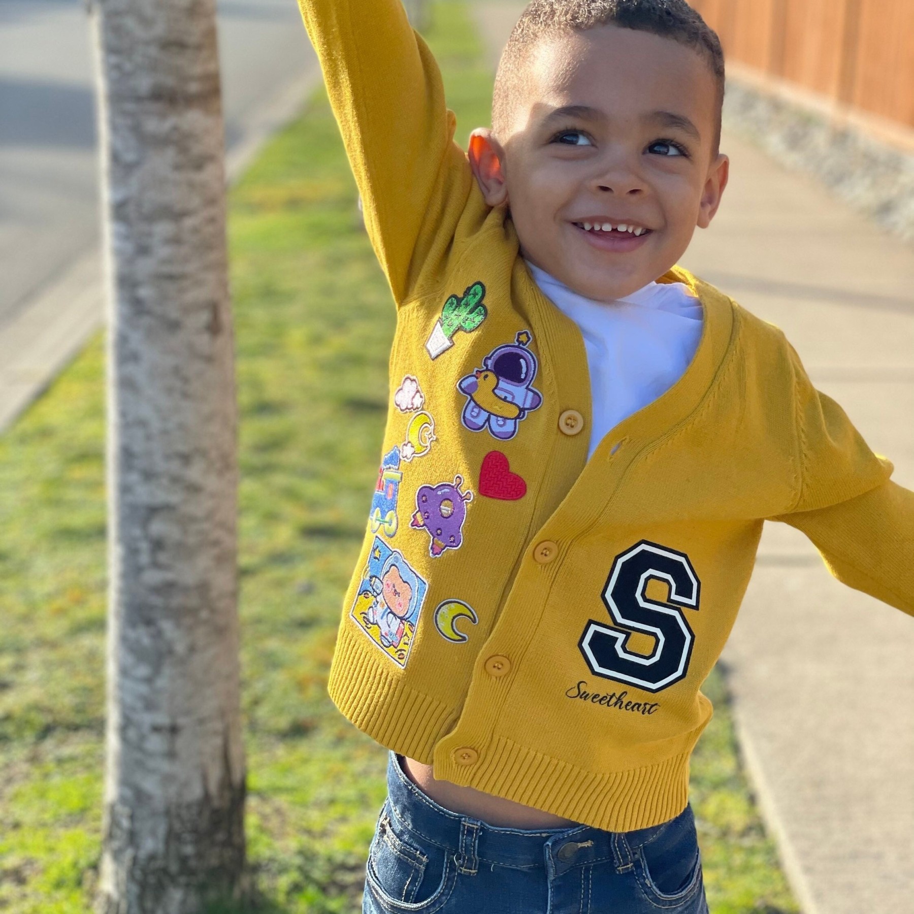 Personalized Hand Patch Color Kids Button Cardigan | inSweater05