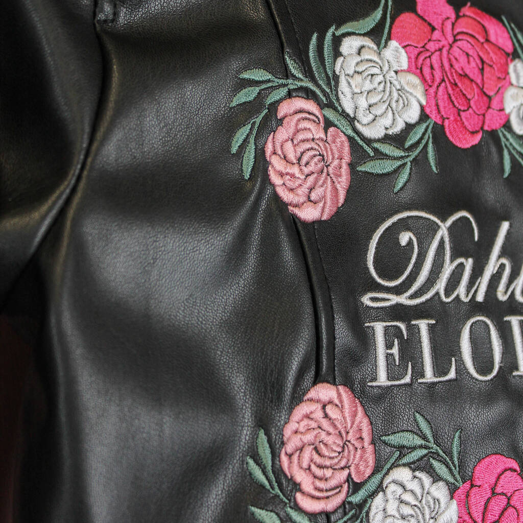 Personalized Embroidery Kids Floral Wreath Leather Jacket | Injacket36