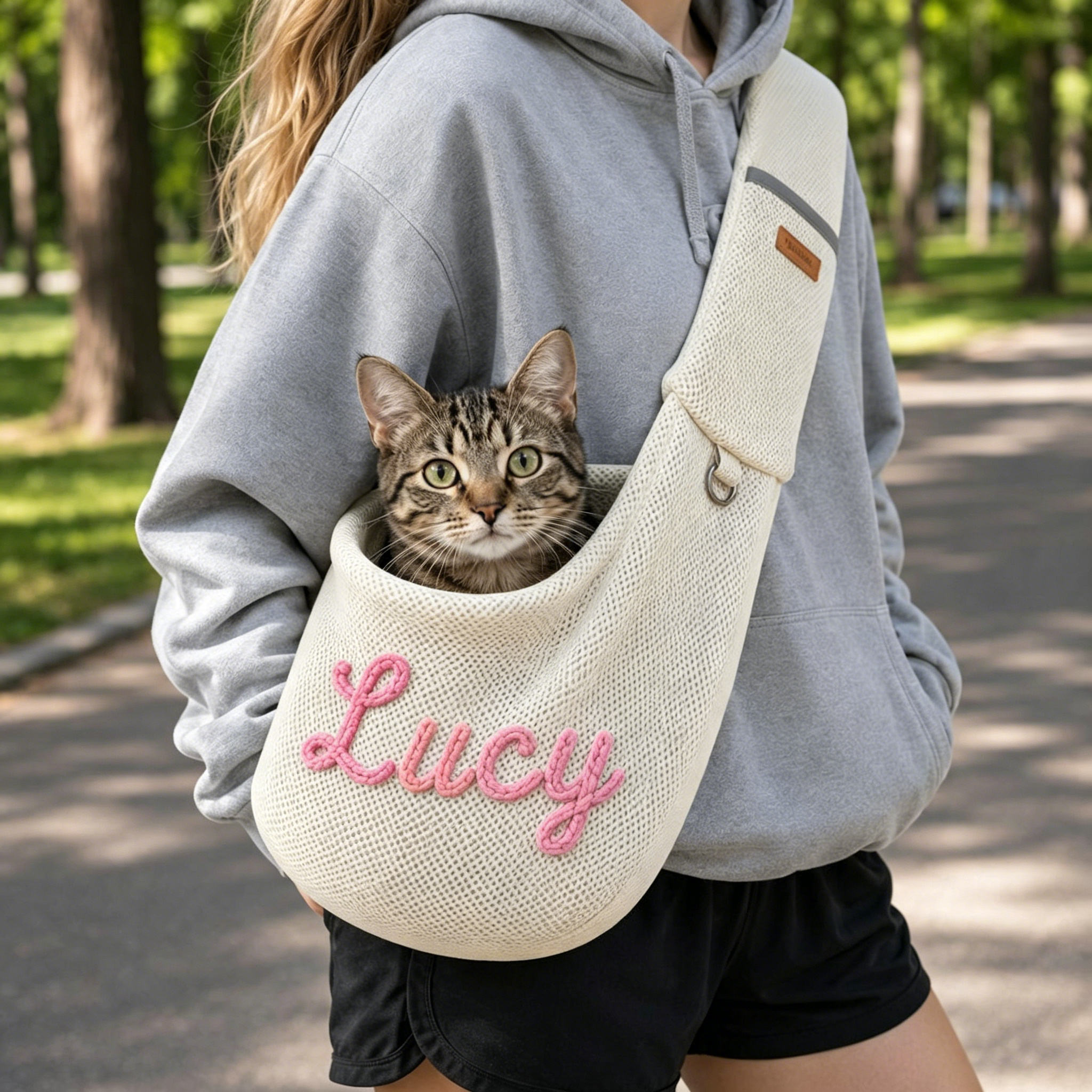 Personalized Hand-Embroidered Breathable Mesh Pet Carrier | inBag92