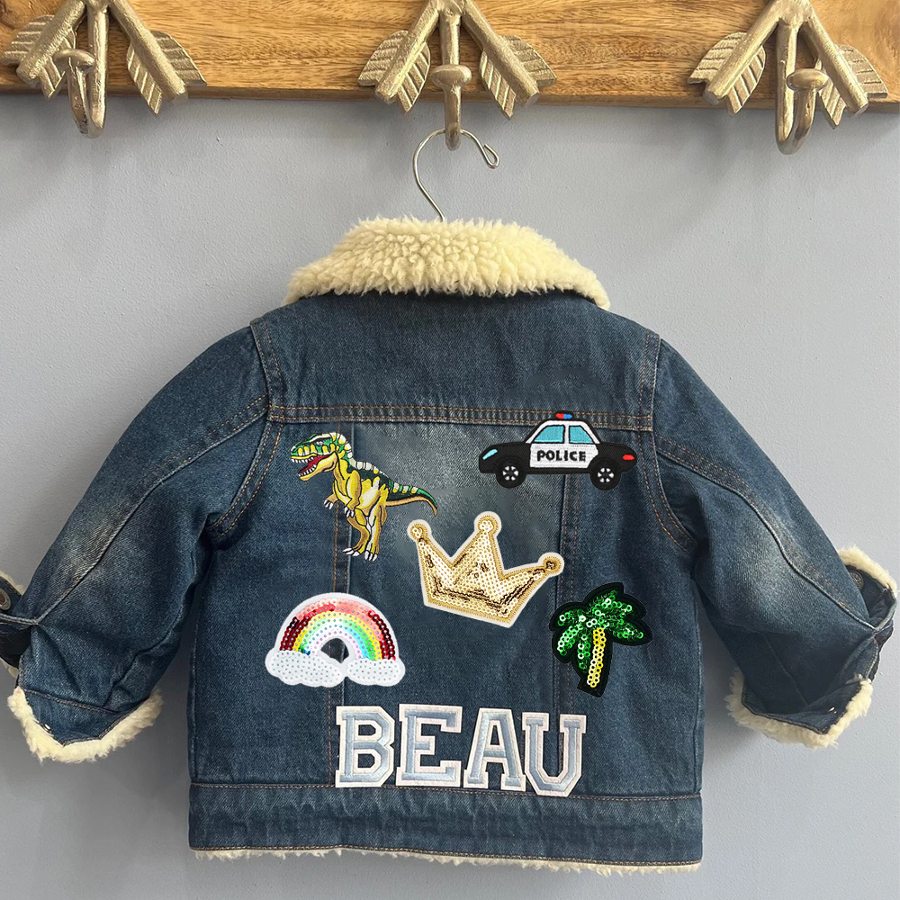 Personalized Hand Patch Kids Sherpa Lined Denim Jacket | inJacket39