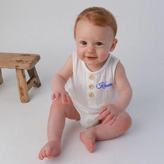 Personalized Embroidery Baby Organic Cotton Muslin Romper | inRomper34