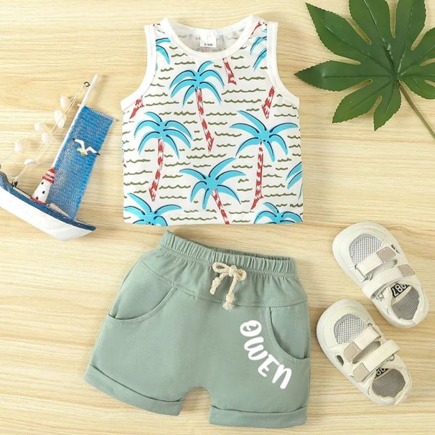 Personalized Boys Coconut Trees Shirt and Shorts Set | inSet6001