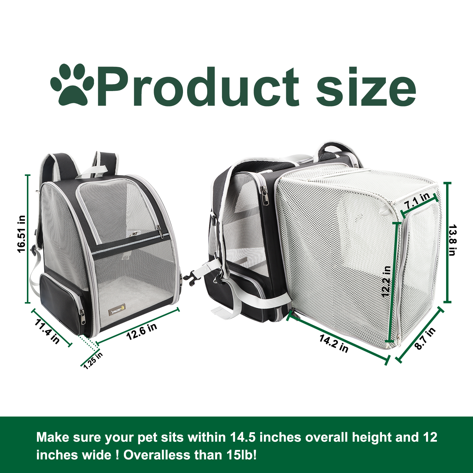  Expandable Pet Backpack Carrier for Medium Cats and Small Dogs