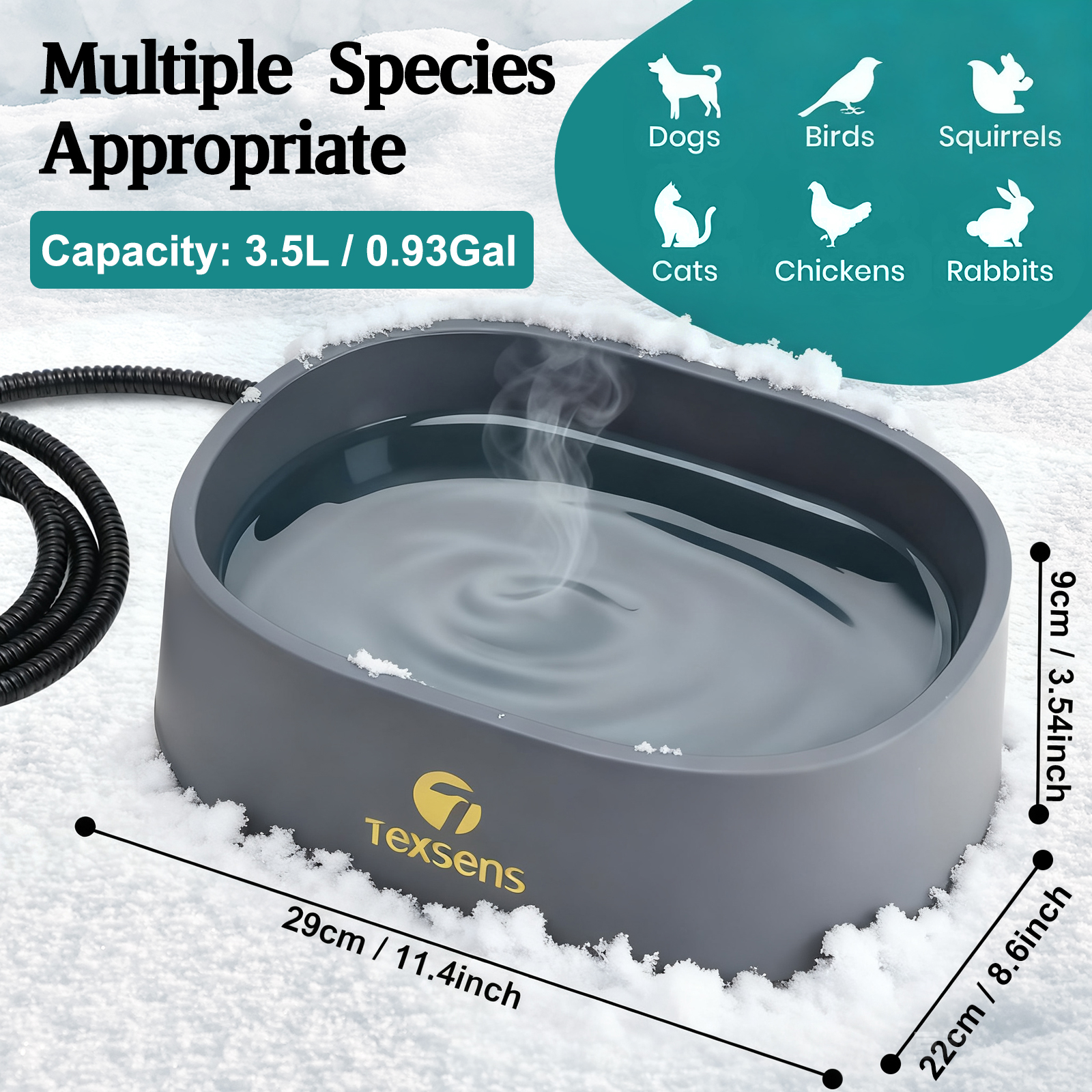 Heated Water Bowl for Large Dogs - 0.93 Gallon/118 OZ 
