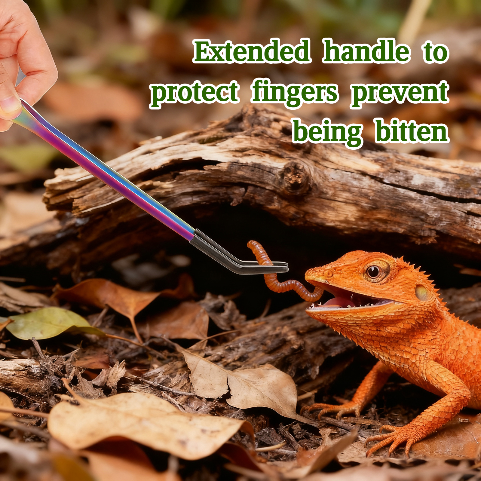 TEXSENS Stainless Steel Reptile Feeding Tongs and Spoon Set （10.6"）