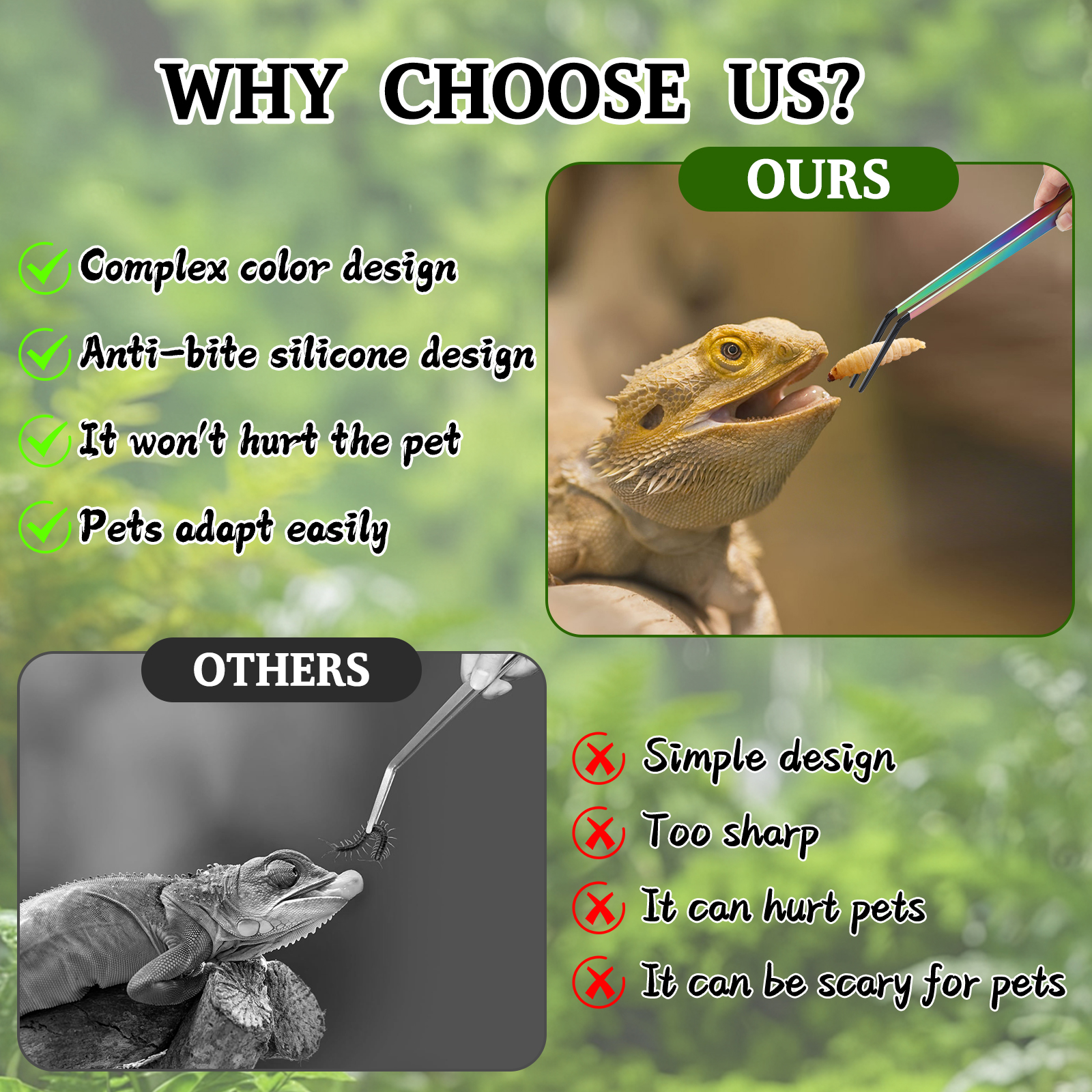 TEXSENS Stainless Steel Reptile Feeding Tongs and Spoon Set （10.6"）