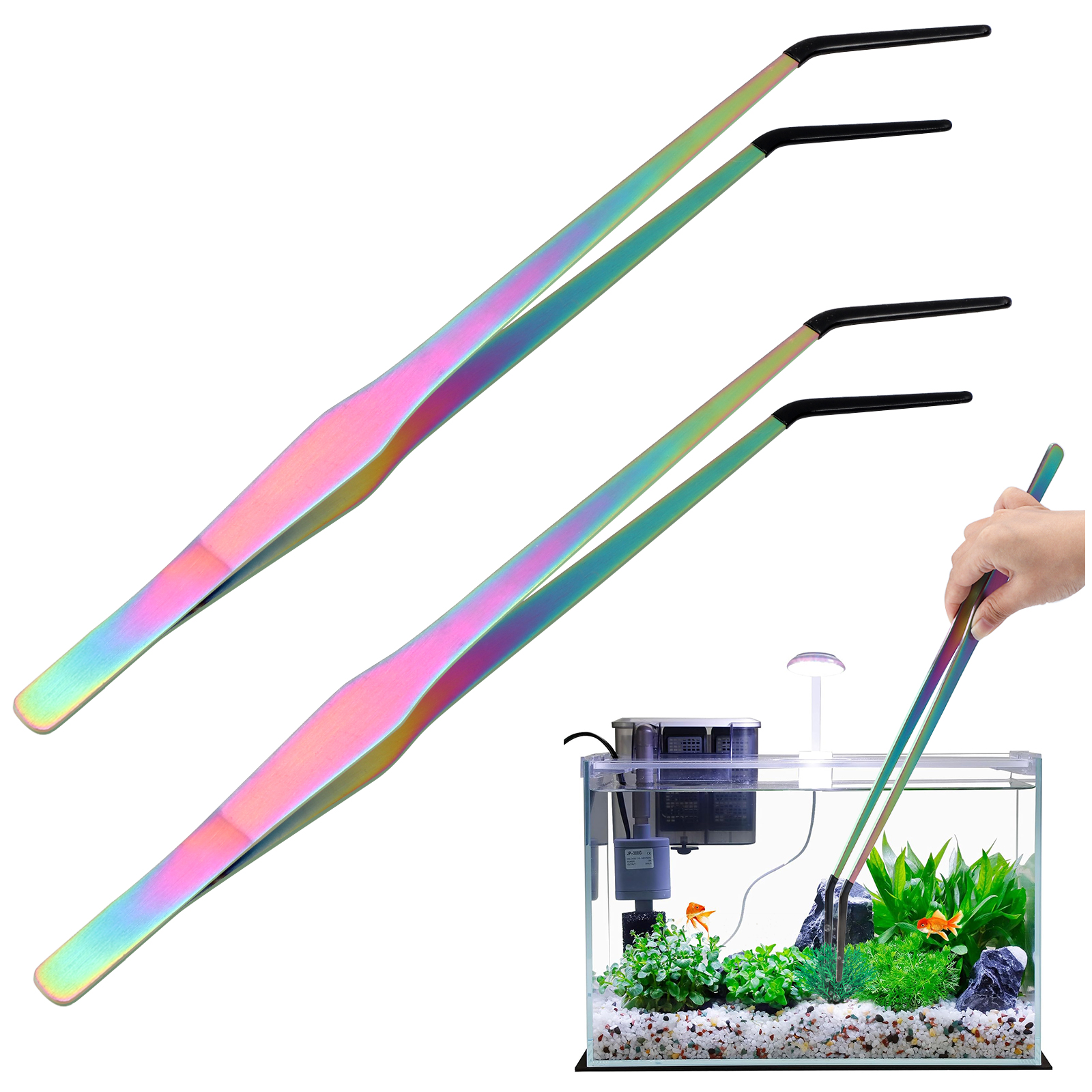 Texsens OLIISS Reptile Feeding Tongs with Rubber Tip - 15" Extra Long Tweezers for Aquariums & Crafts 