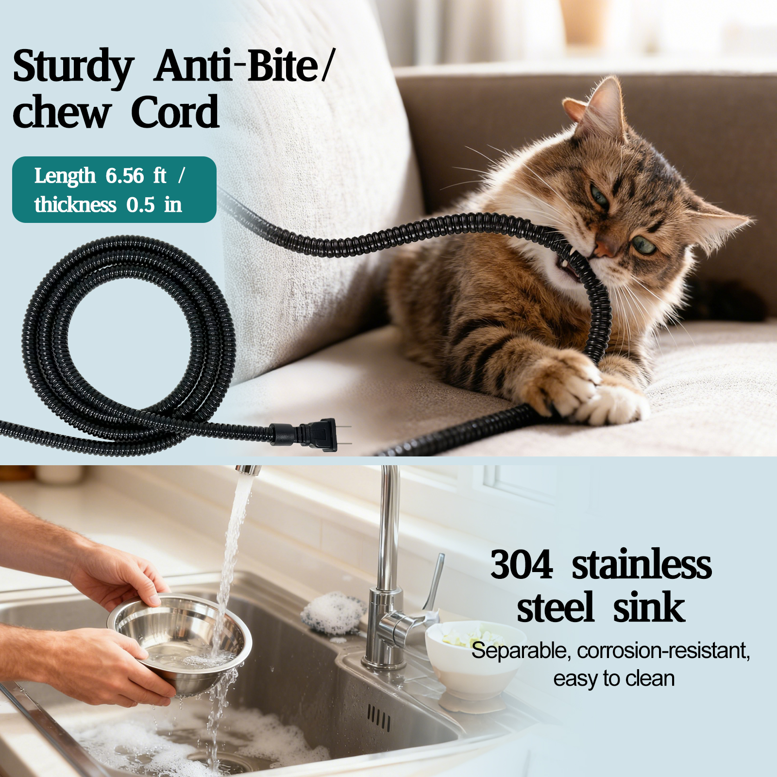 Heated Cat Bowl for Outdoor Pets - Double Stainless Steel Food & Water Bowls-- 20.3 OZ Each