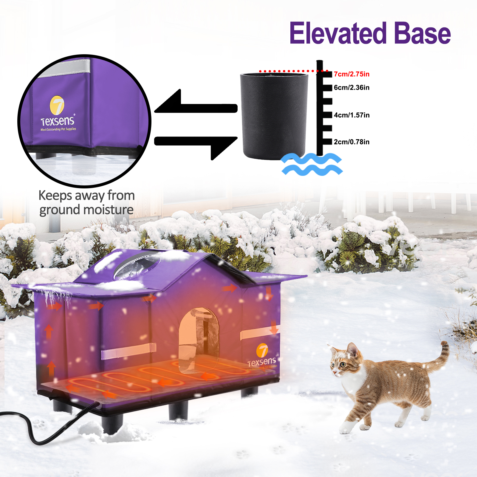Texsens Heated Cat House for Outside-Purple