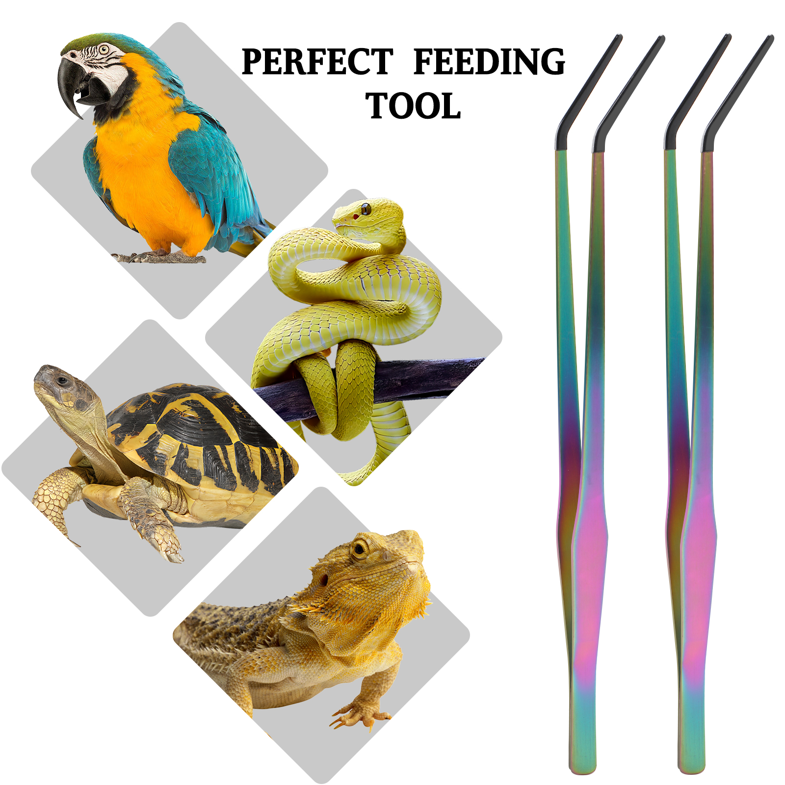 Texsens OLIISS Reptile Feeding Tongs with Rubber Tip - 15" Extra Long Tweezers for Aquariums & Crafts 