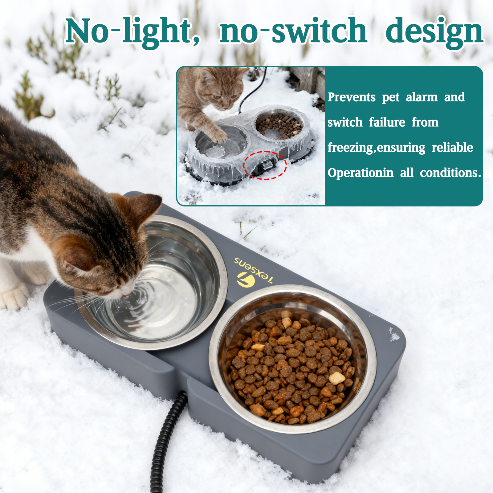 Heated Cat Bowl for Outdoor Pets - Double Stainless Steel Food & Water Bowls-- 20.3 OZ Each