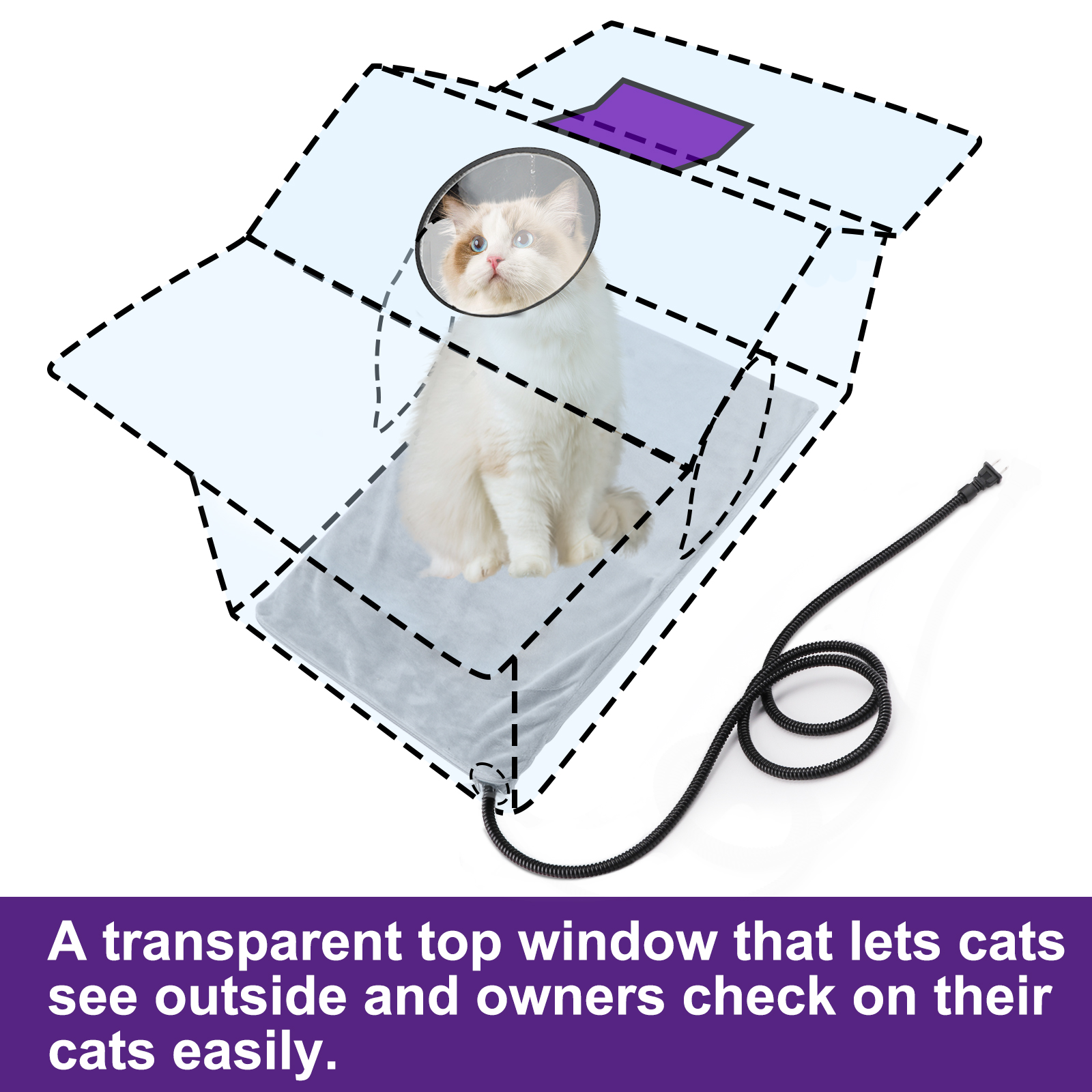 Texsens Heated Cat House for Outside-Purple