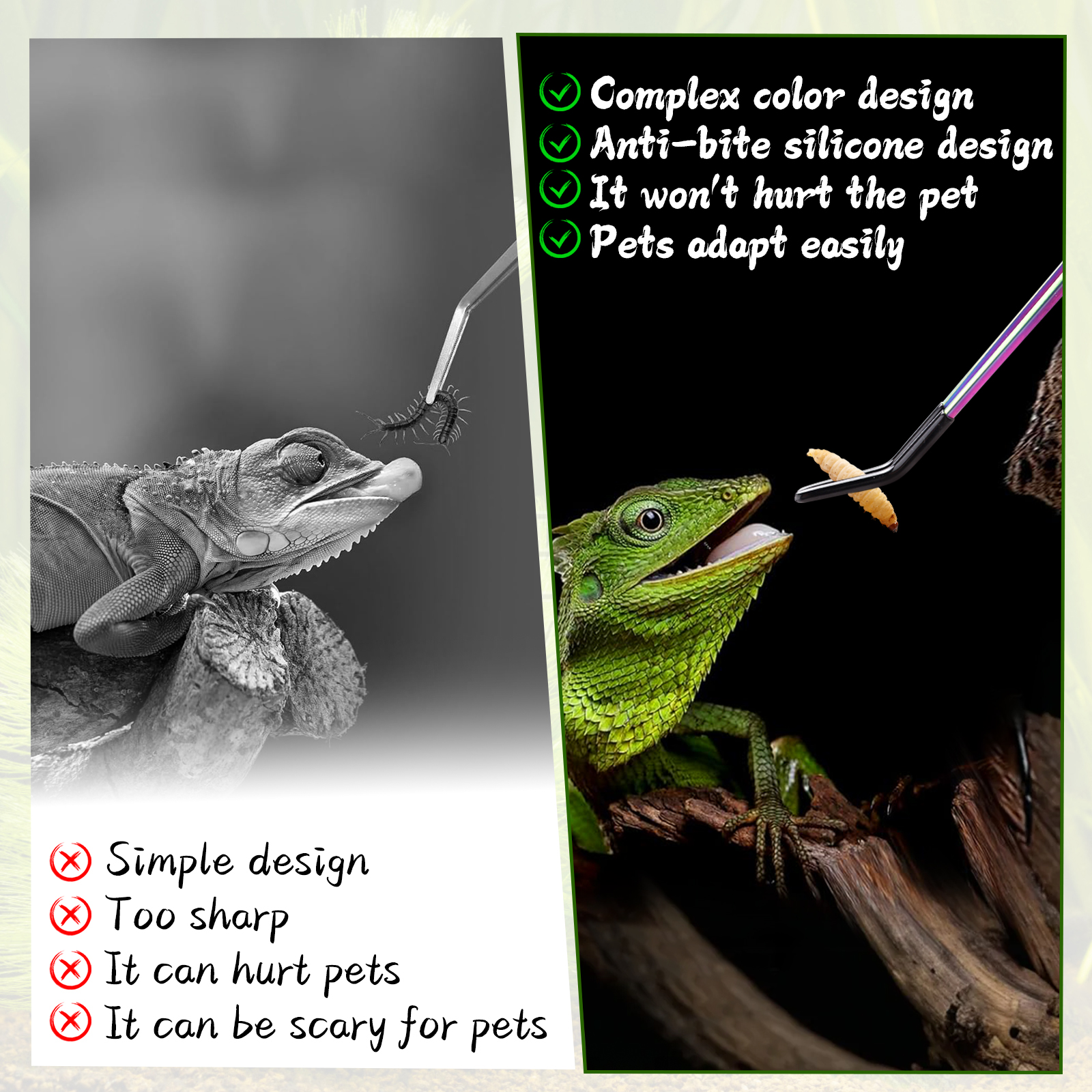 TEXSENS Stainless Steel Reptile Feeding Tongs with Rubber Tip