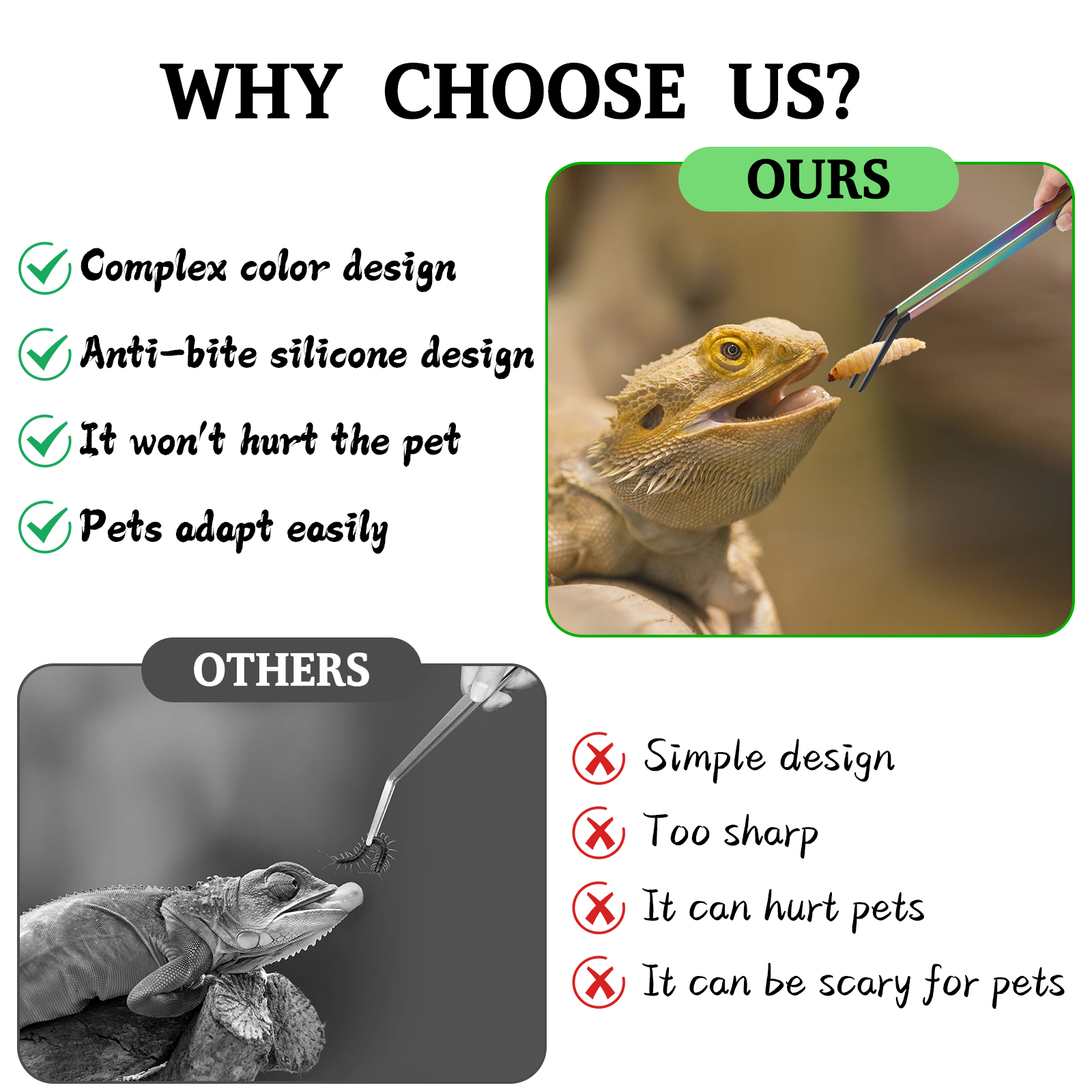 Texsens OLIISS Reptile Feeding Tongs with Rubber Tip - 15" Extra Long Tweezers for Aquariums & Crafts 