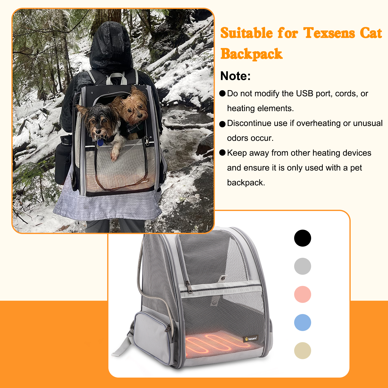 Texsens Pet Heating Pad for Backpack Carrier - 13x9.5Inches 