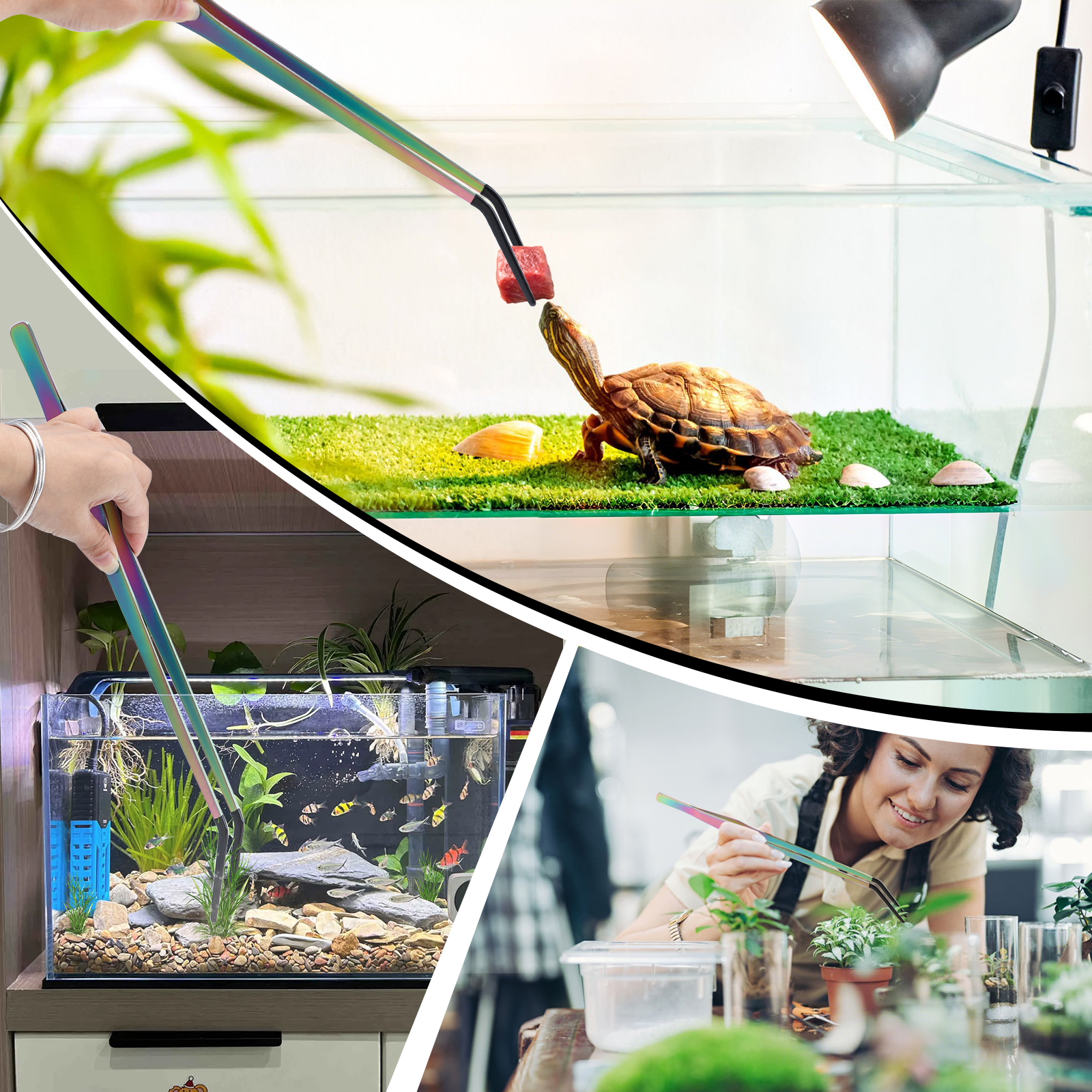 Texsens OLIISS Reptile Feeding Tongs with Rubber Tip - 15" Extra Long Tweezers for Aquariums & Crafts 