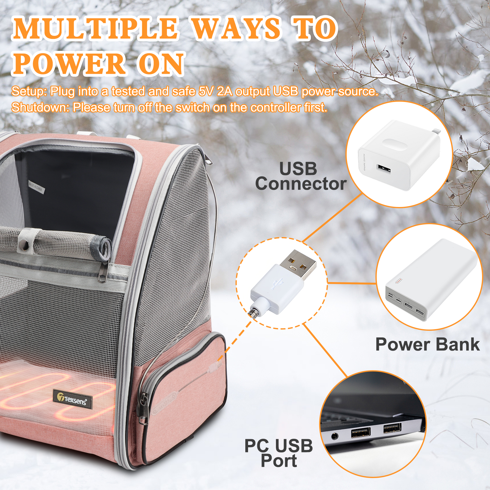 Texsens Pet Heating Pad for Backpack Carrier - 13x9.5Inches 