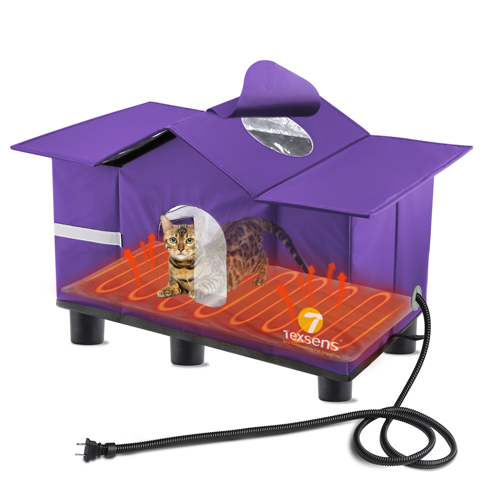 キャットハウス Texsens Heated Cat House for Outside-Purple