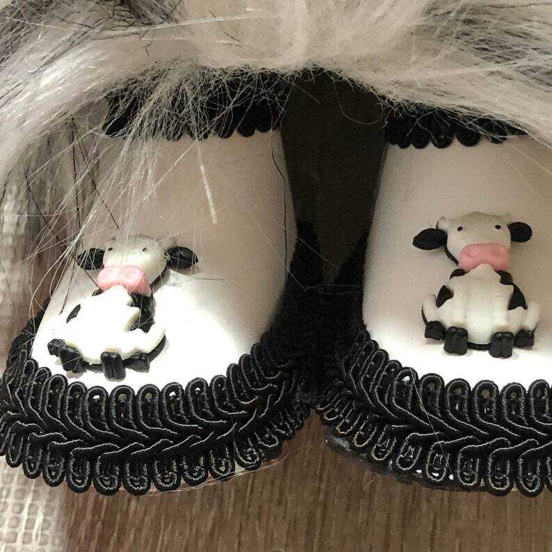 Black White Cow Gnome with Cowbell--Tiered Tray Gnome