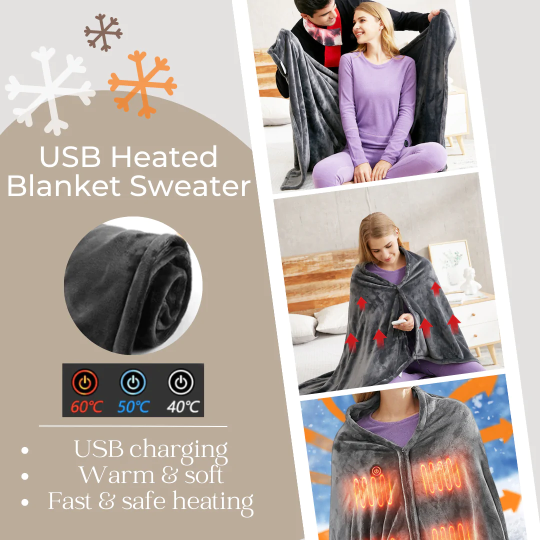 Portable Electric Heated Blanket Shawl Soft Winter Keep Warm Blanket USB  Control