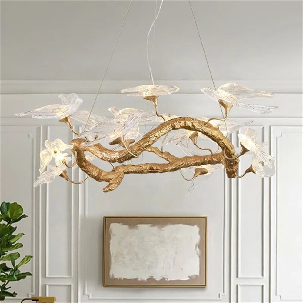 VASELAMPS - Bird Glass Branch Round Chandelier-VaseLamps