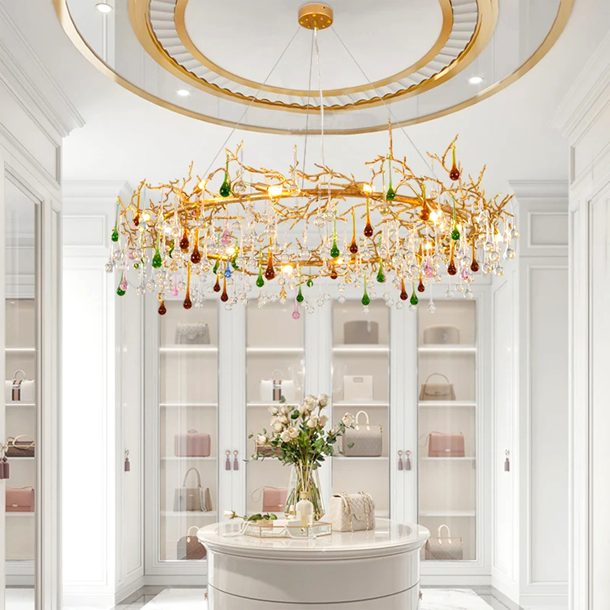VASELAMPS - Colorful Glass Raindrop Branch Chandelier-VaseLamps