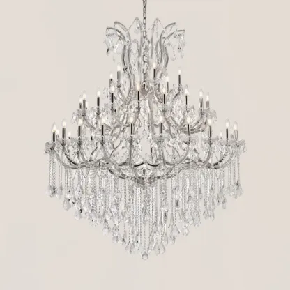 19TH C. Clear Royal Cut Crystal Round Chandelier 60"-VaseLamps