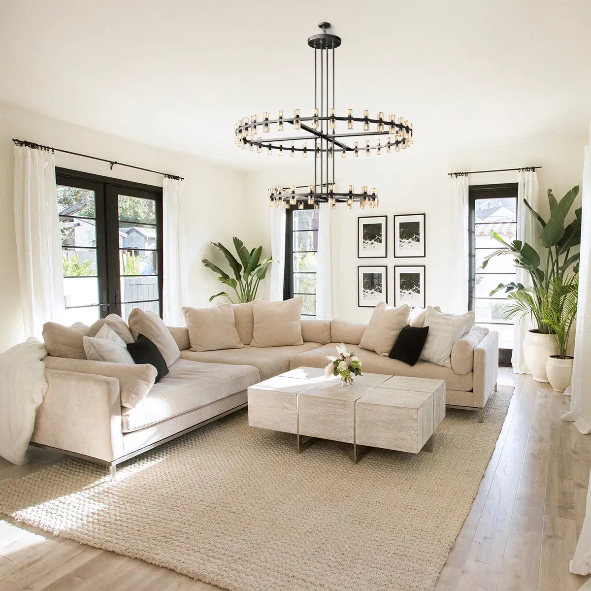 Arcachon LED Round 2-Tier Chandelier 60"-VaseLamps