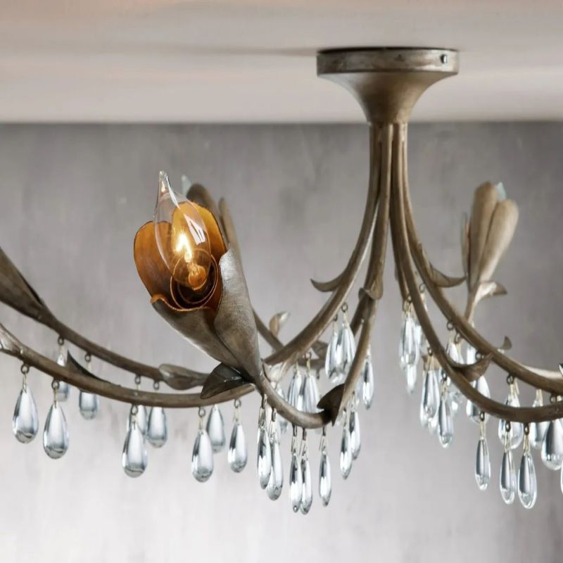 Gothic Viticci Leaf Flushmount 8-Light - Silver-VaseLamps