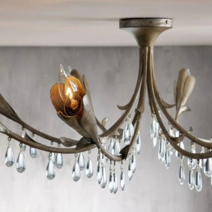 Gothic Viticci Leaf Flushmount 8-Light - Silver-VaseLamps