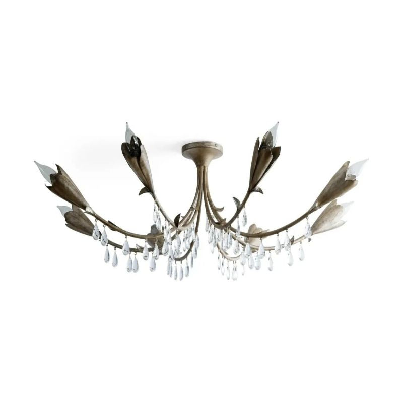 Gothic Viticci Leaf Flushmount 8-Light - Silver-VaseLamps
