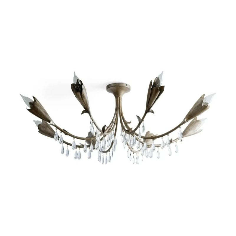 Gothic Viticci Leaf Flushmount 8-Light - Silver-VaseLamps