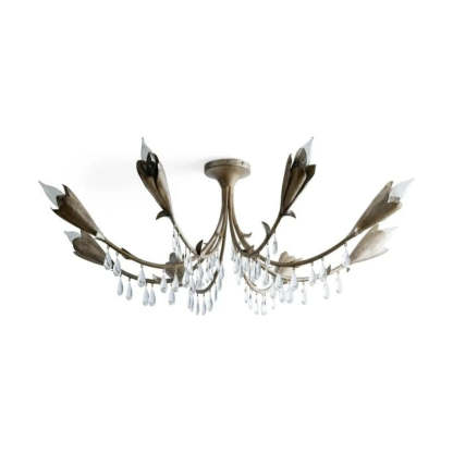 Gothic Viticci Leaf Flushmount 8-Light - Silver-VaseLamps