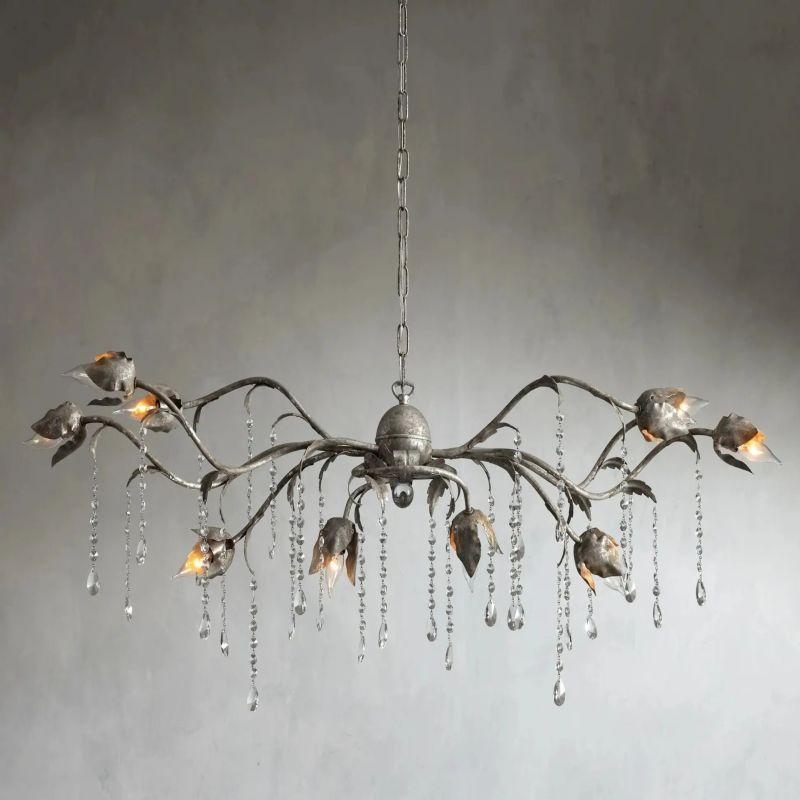 Gothic Viticci Rectangular Chandelier 52 " 61" 71"- Silver-VaseLamps