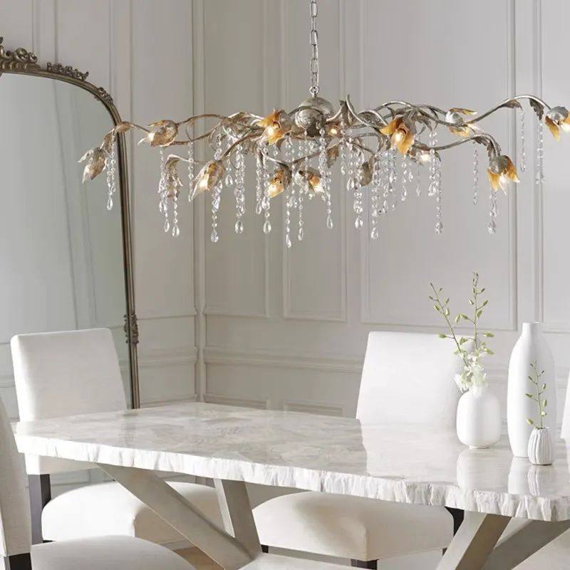 Gothic Viticci Rectangular Chandelier 52 " 61" 71"- Silver-VaseLamps