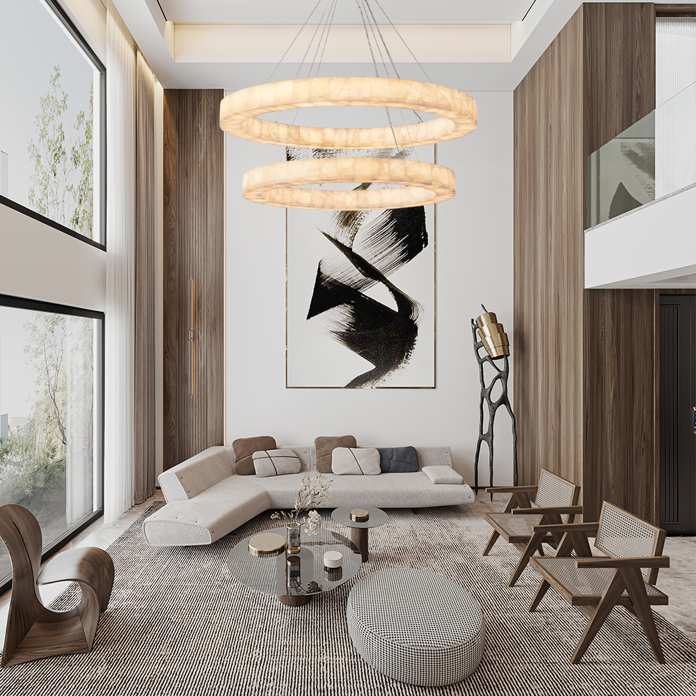 Rivage 2-tier Round Calcite Chandelier 60"-VaseLamps