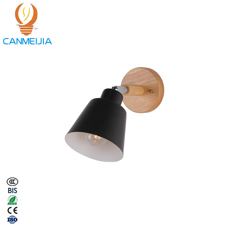 CANMEIJIA  Wall lamp with wooden base, E27 socket (light bulb not included)