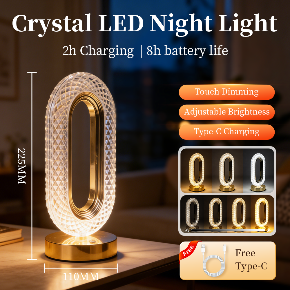Rechargeable Crystal LED Night Light - Star, Moon & Oval