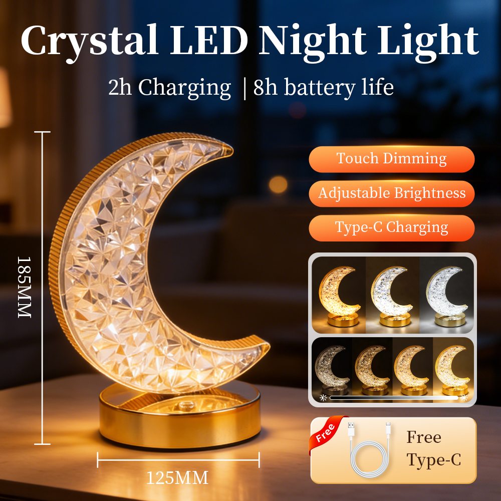 Rechargeable Crystal LED Night Light - Star, Moon & Oval