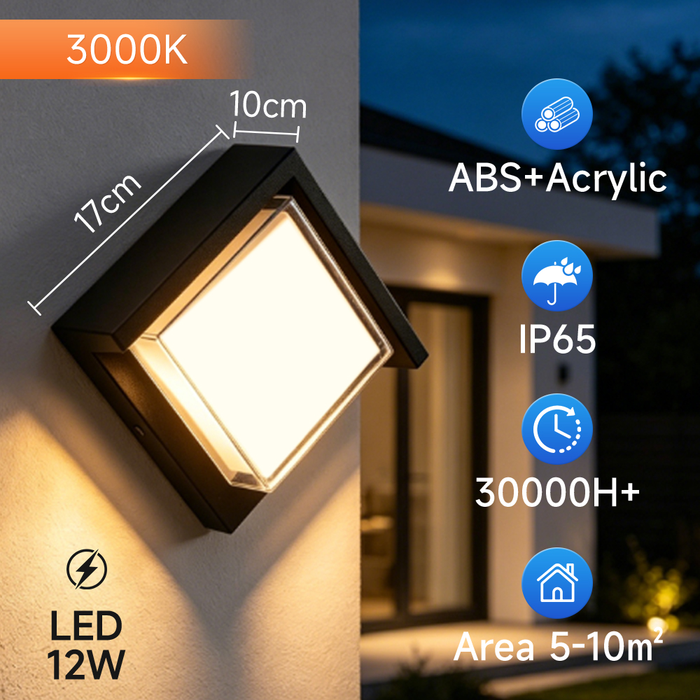 CANMEIJIA Wall Light BDA-03 (Plastic Model) – Square/Round Opal Diffuser, 17cm, Wide Voltage, 12W, Warm Light-CANMEILIGHTS