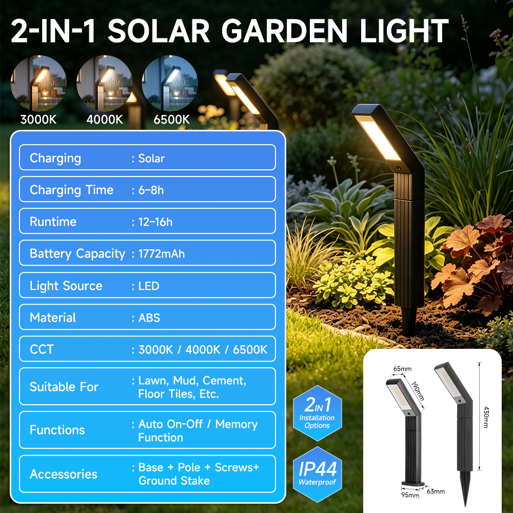 Solar Lawn Light Model 002 – 2-in-1 Ground-Insert/Freestanding Design