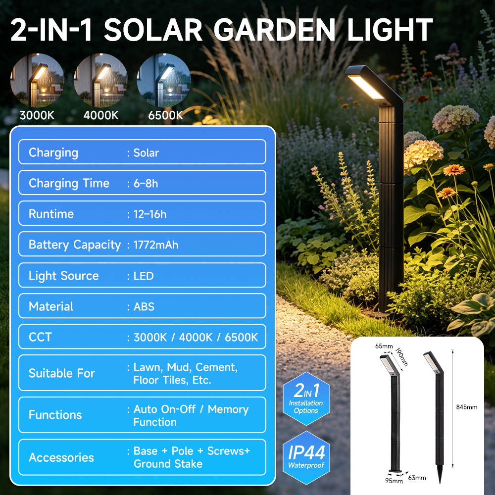 Solar Lawn Light Model 002 – 2-in-1 Ground-Insert/Freestanding Design