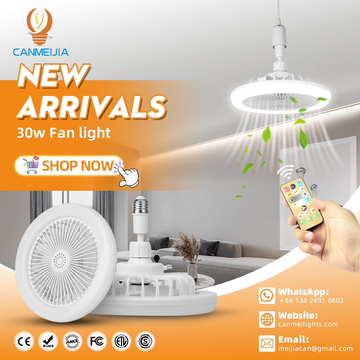 (CANMEIJIA) Remote Control Aromatherapy Fan Light Bulb White E27 Lamp Holder 30W White Light