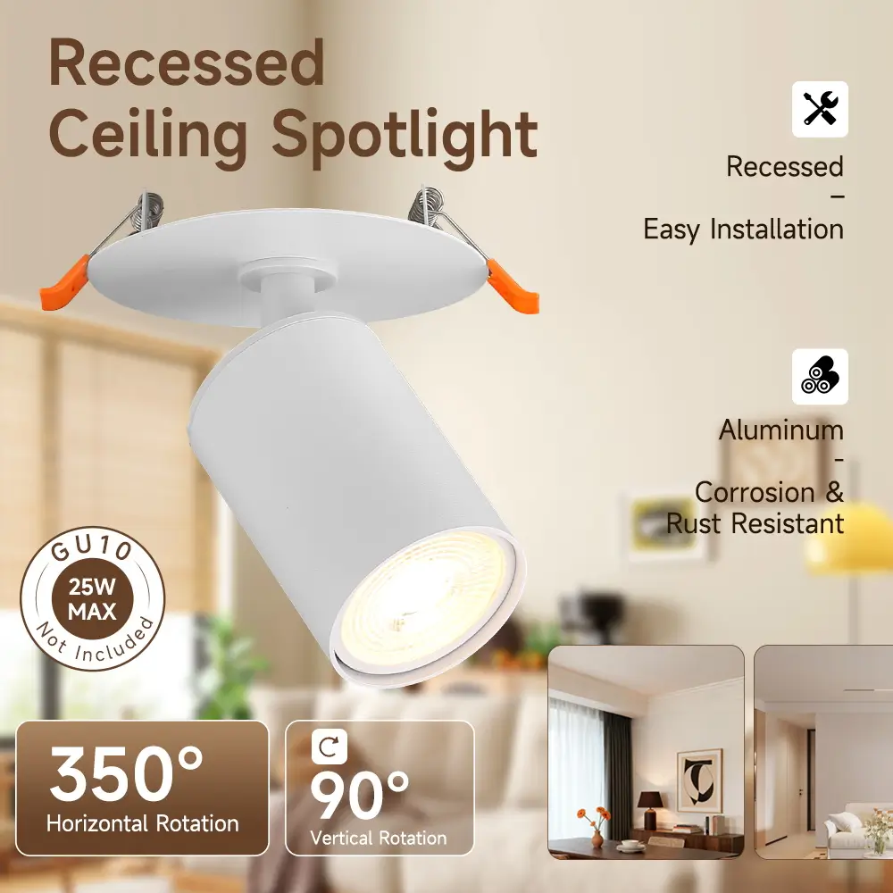 CANMEIJIA Adjustable-Angle Recessed Spotlight (GU10, Bulb Not Included) – Black + WhiteAdjustable-Angle Recessed Spotlight (GU10, Bulb Not Included) – Black + WhiteAdjustable-Angle Recessed Spotlight (GU10, Bulb Not Included) – Black + White