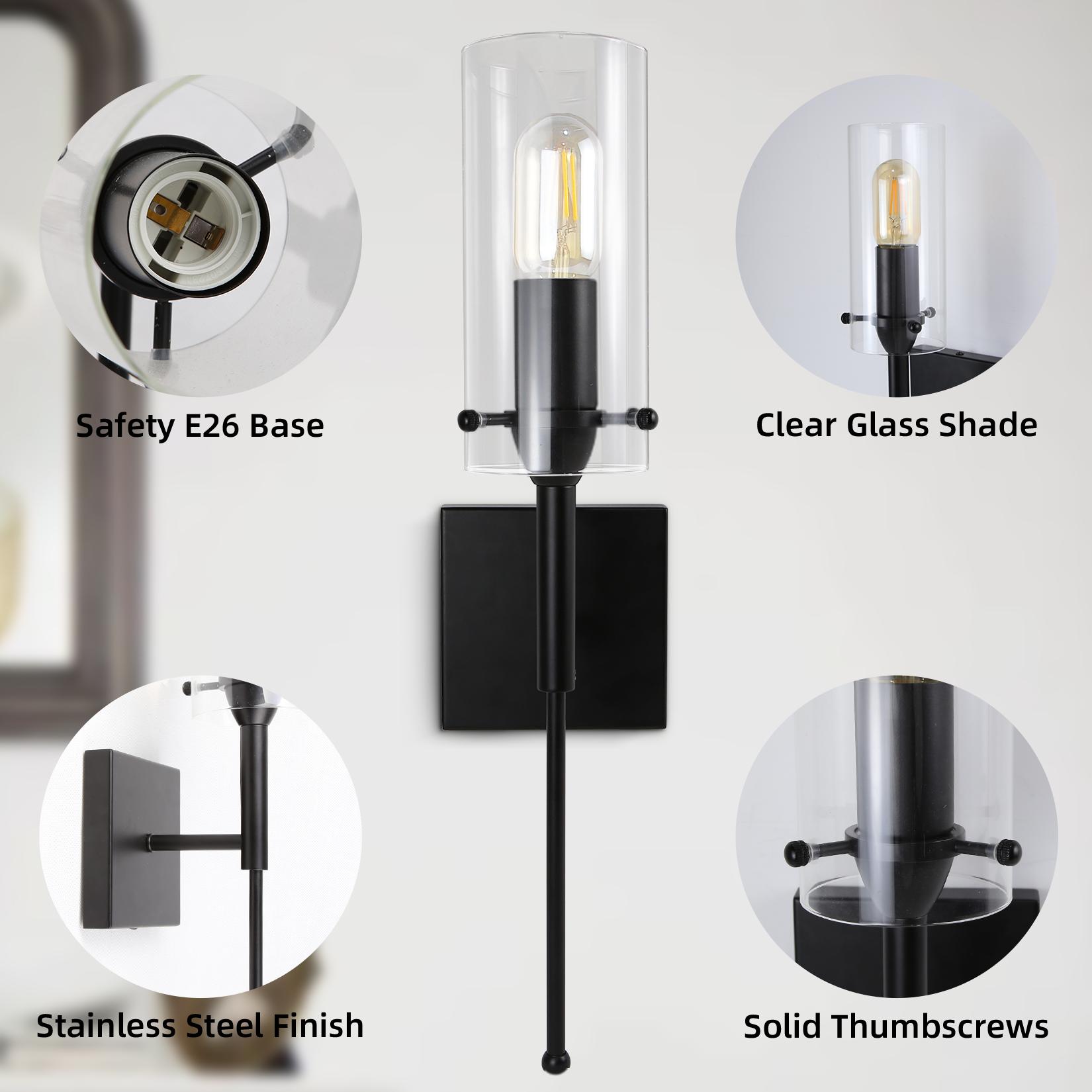 CANMEIJIA  Wall lamp glass model 001 single head black/gold square base 