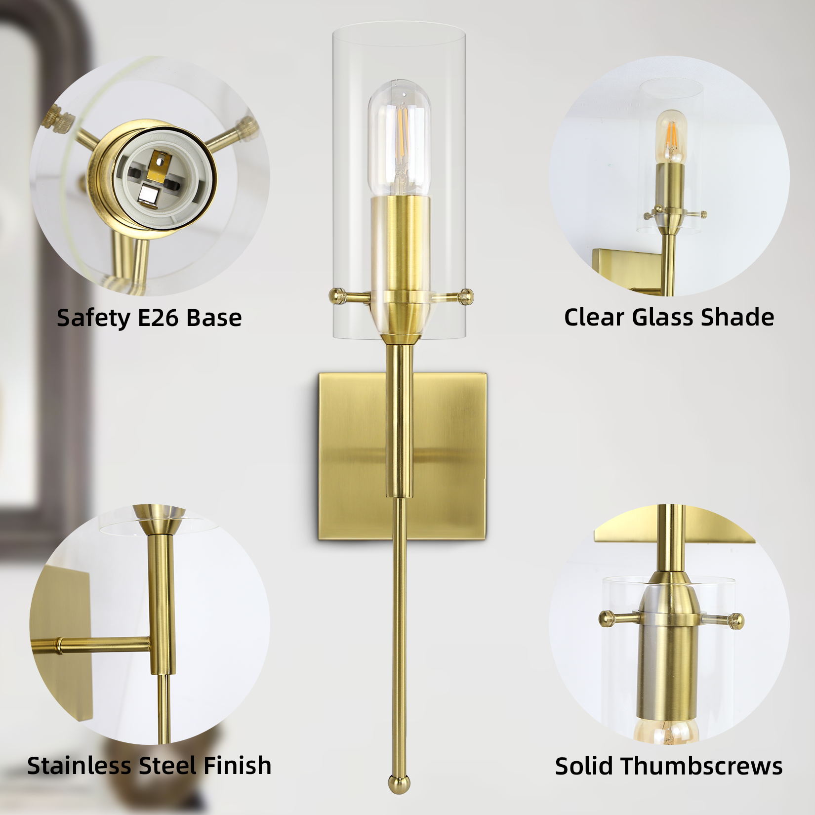 CANMEIJIA  Wall lamp glass model 001 single head black/gold square base 