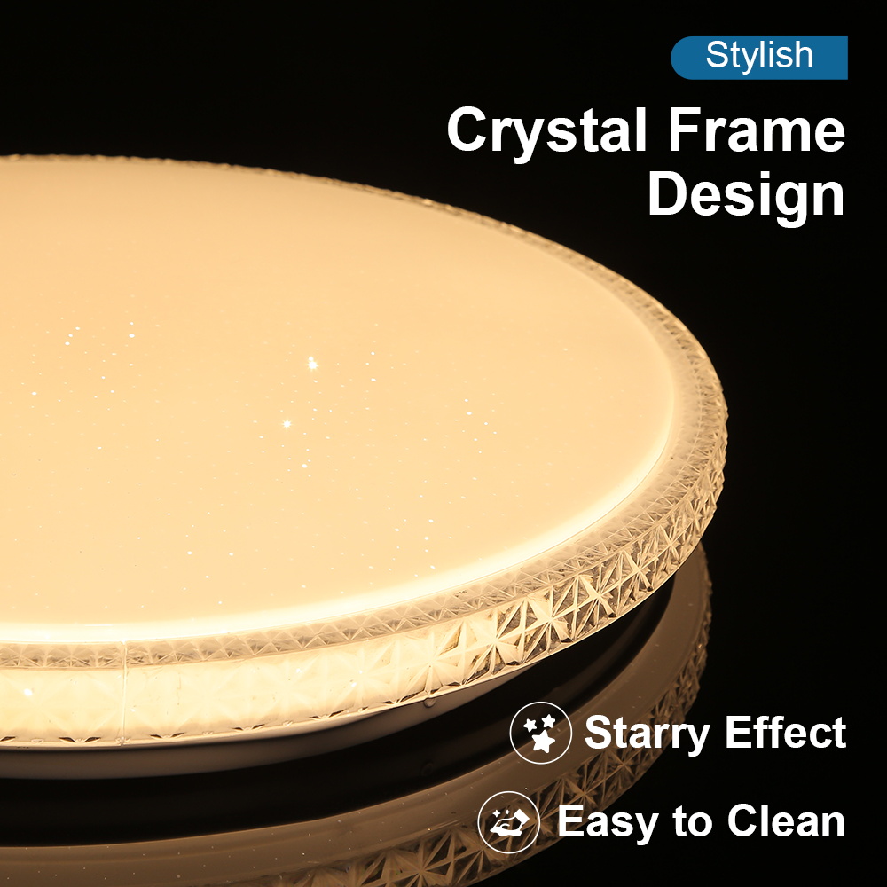 CANMEIJIA Ceiling Light, Macaron Style, Crystal Shade, Narrow Pressure, Infrared Remote Control + Stepless Dimming and Color Adjustment